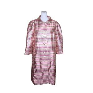 Vintage 60s Mod Coat Womens Size L Pink Gold Metallic Stripe